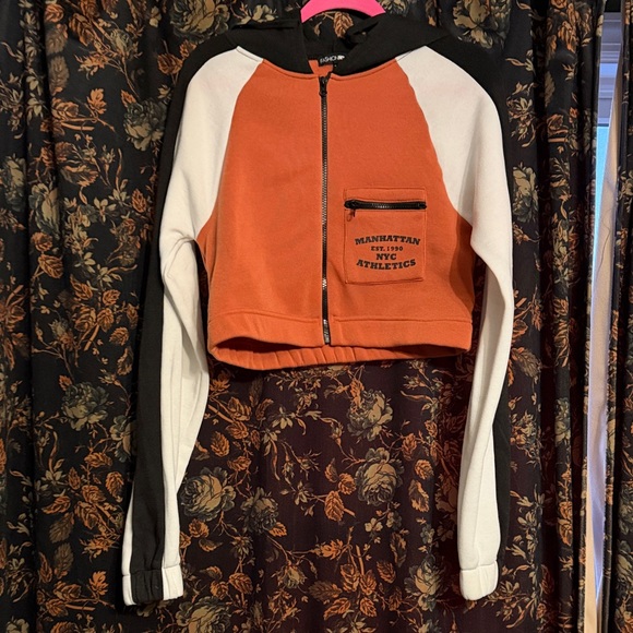 Fashion Nova Tops - Fashion Nova Orange and White Zip-Up Hoodie